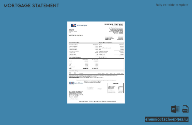 Pakistan – Hypothekenabrechnung der Bank of Khyber in Word- und PDF-Formaten (Beispielvorschau)